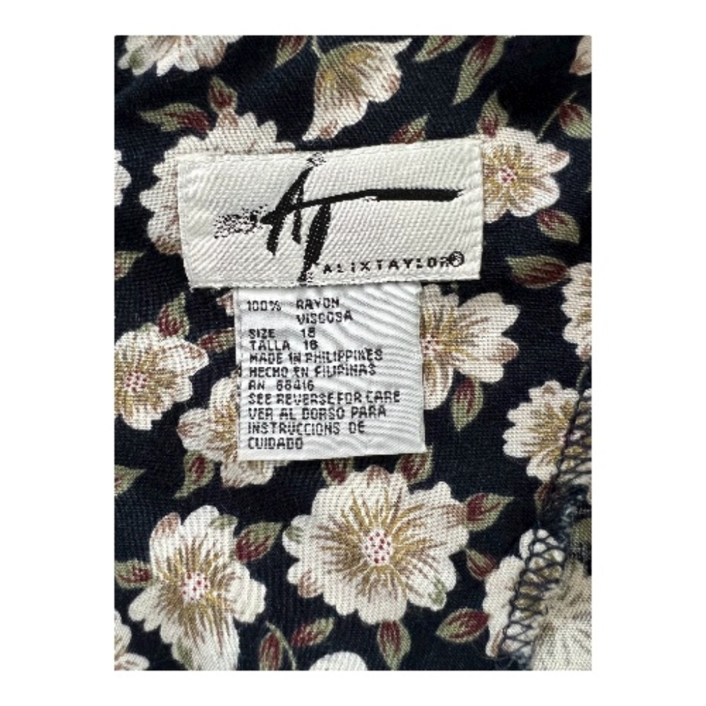 🖤🤍 EUC ALIX TAYLOR Black & White Floral Print Lace-Up Midi Dress | Sz 18 - Picture 8 of 9